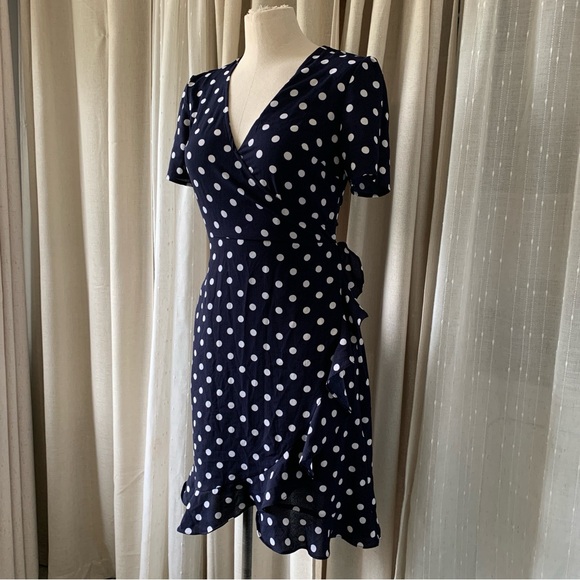 POLKA DOT RETRO BLUE AND WHITE MINI DRESS S - Picture 2 of 10